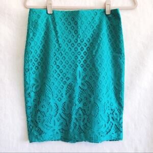 LOFT Green Laced Pattern Pencil Skirt